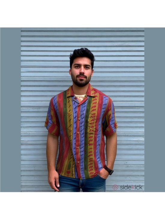 Jams World Other - Jams World Multicolor Vertical Stripe Camp-Collar Button Shirt EUC
